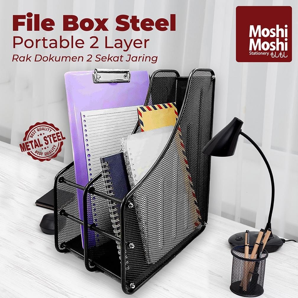 

File Box Foldable Steel 2 Layer Rak Penyimpanan Dokumen 2 Sekat Jaring Besi Nugi