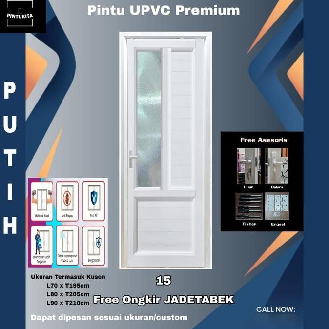 Pintu Utama/Kamar/Kamar Mandi Upvc Premium-Pk 15-Putih