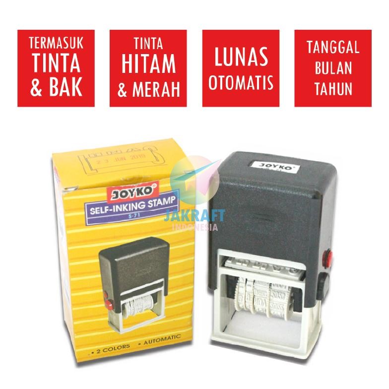 

(1 Pcs) Cap Stempel Otomatis "LUNAS" & Tanggal Bulan Tahun 2 Warna JOYKO S-71 Automatic Date Month Year Stamp Nota Kontan Faktur Kasir Kassa Finance Toko Nugi