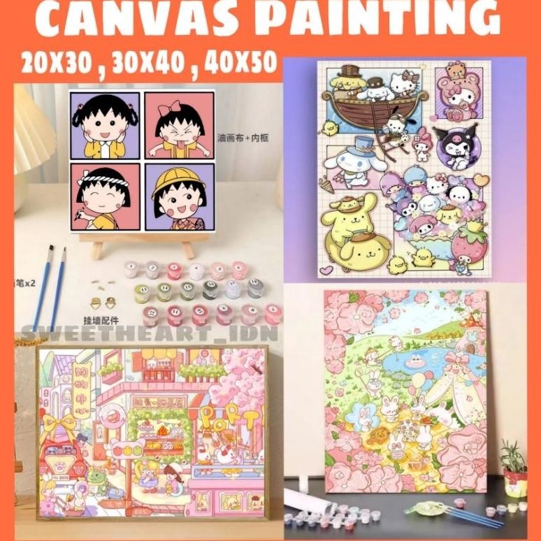 

Canvas Painting By Number 20X30 CM , 30x30 CM , 40X50 CM / Melukis Mewarnai Kanvas Nomor Prakarya Anak / Canvas SANRIO Nugi