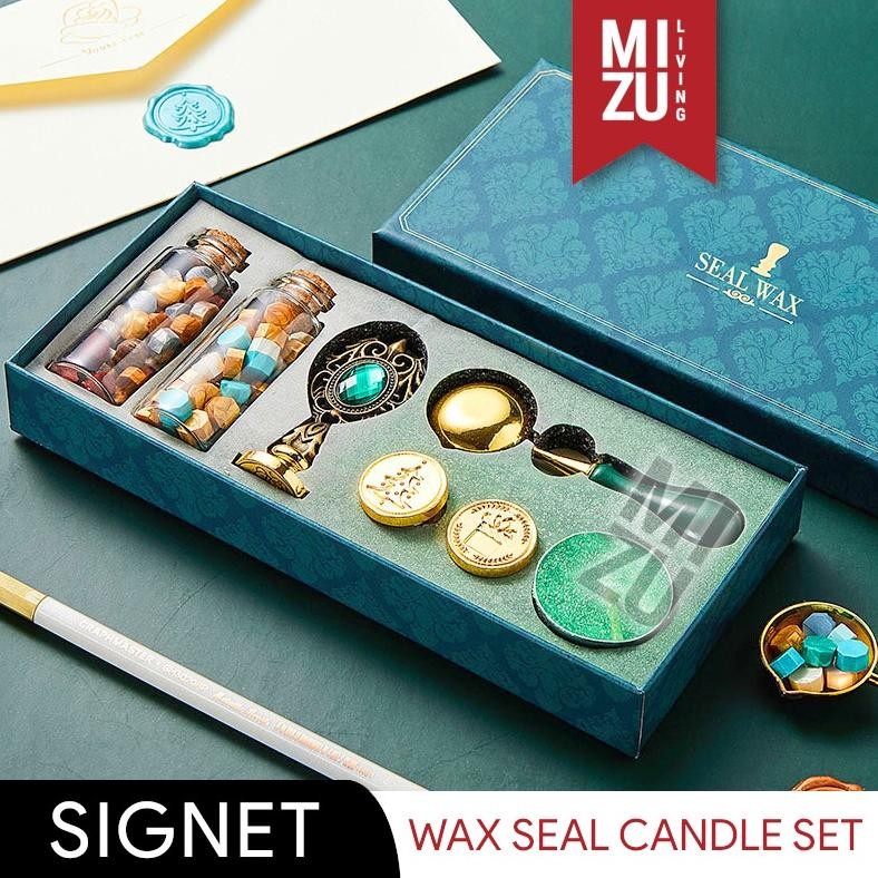 

MIZU SIGNET Letter Wax Seal Set Aesthetic Calligraphy Companion Lilin Cap Stempel Nugi