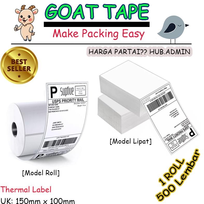 

LABEL STICKER THERMAL 100 X 150 BARCODE 100X150 UKURAN A6 ISI 500 Pcs Nugi