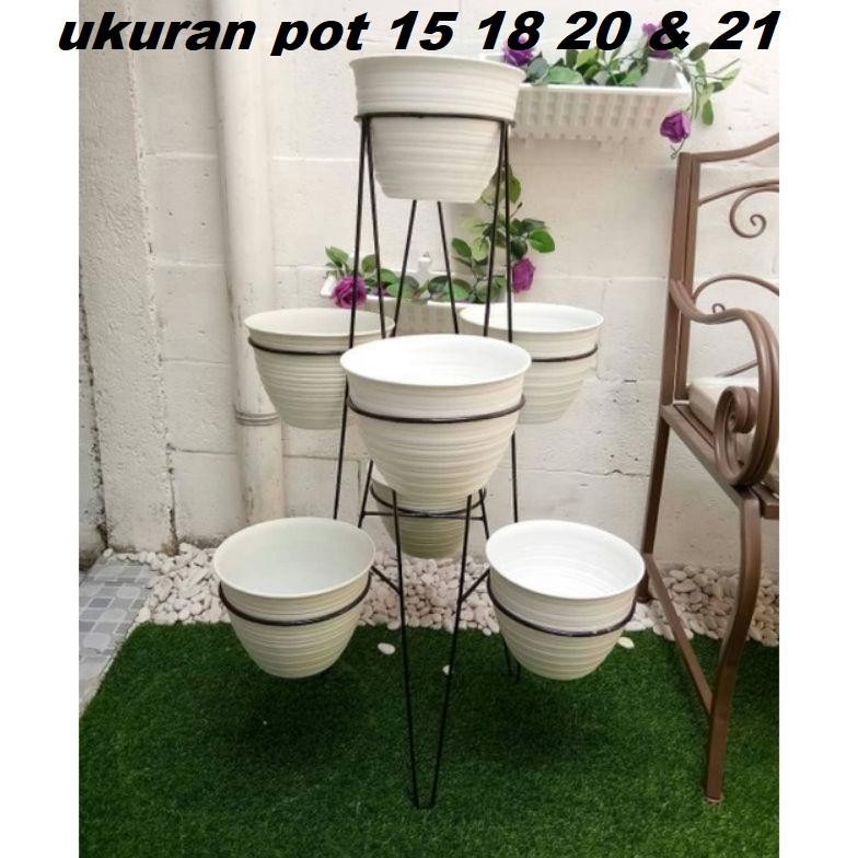 POT BUNGA BESI/KERANGKA POT MENARA ISI 7 POT/STANDING POT MENARA ISI 7 POT MADU/RAK BUNGA BESI/STAND