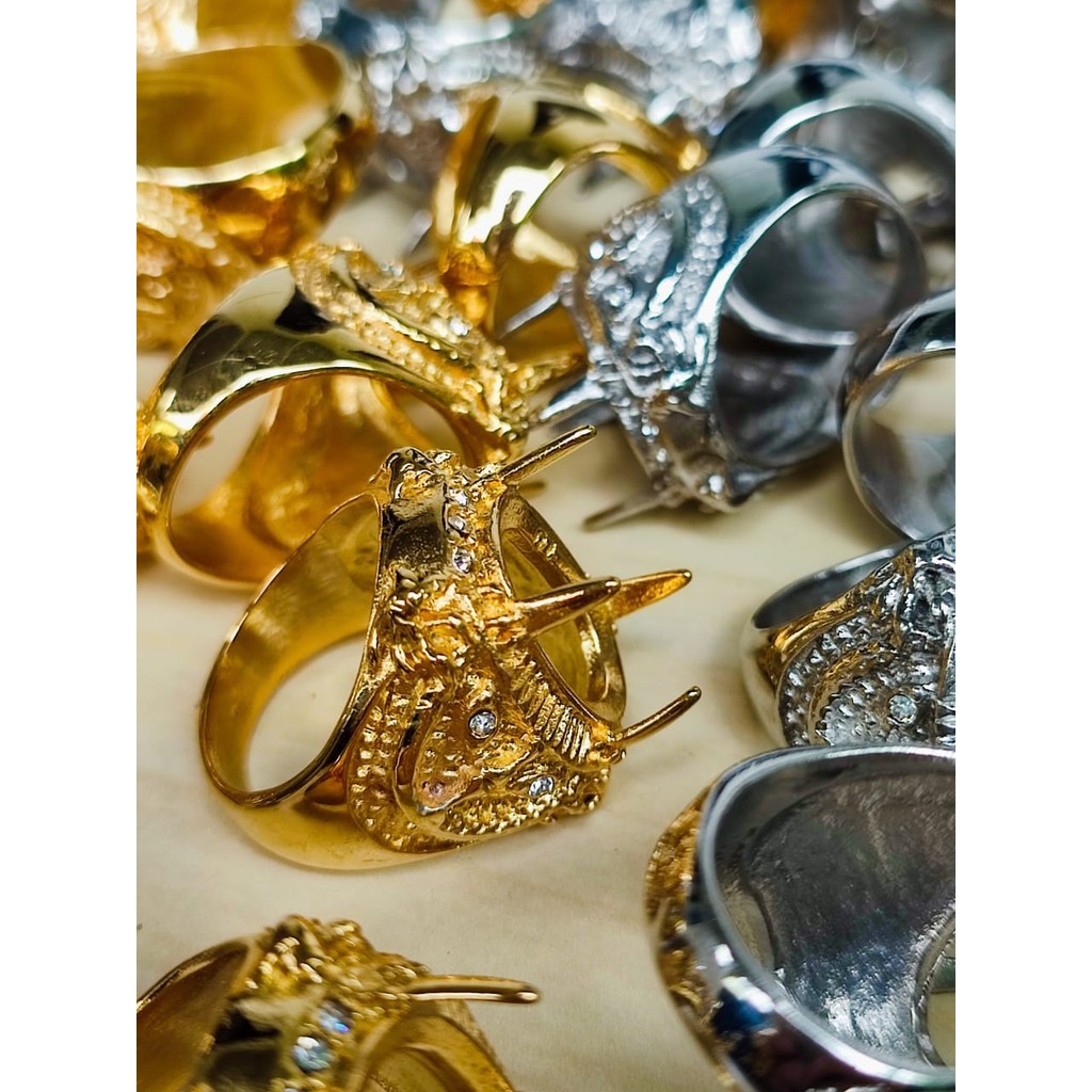 Dika Acc. Emban Ring Titanium Warna Gold dan Silver Motif Langka / Cangkang Cincin Batu Akik Titaniu