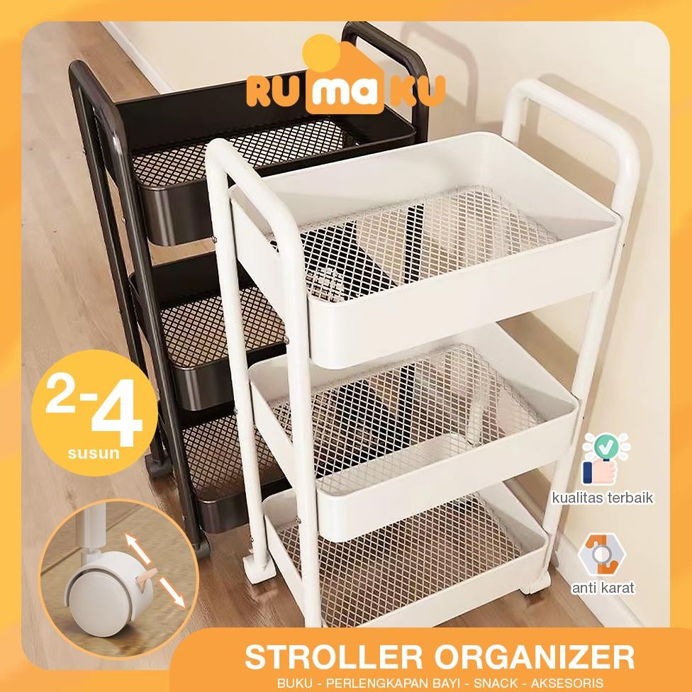 Rumaku Rak Troli Dapur Serbaguna 4 Susun Tingkat Bahan Besi Kokoh Anti Karat