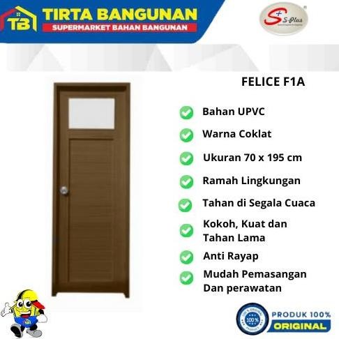 Splus Pintu Upvc Felice F1A 70 X 195 Cm Pintu Kamar Mandi / Pintu Toilet Coklat