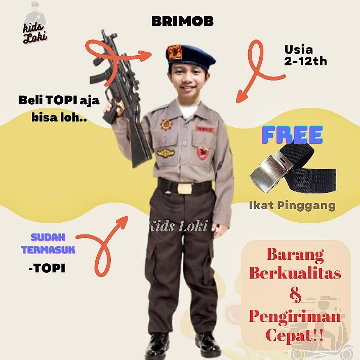 baju anak laki-laki baju brimob anak seragam polisi anak baju profesi brimob kostum karnaval pakaian