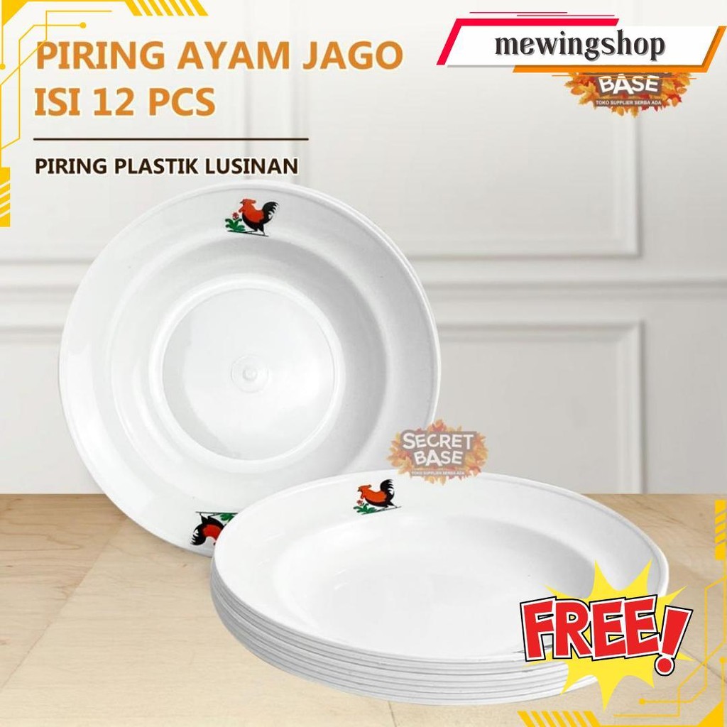 (Isi 12Pcs) Piring Ayam Jago - Piring Plastik Lusinan Tebal / Mangkok Prasmanan Aesthetic Buah Origi