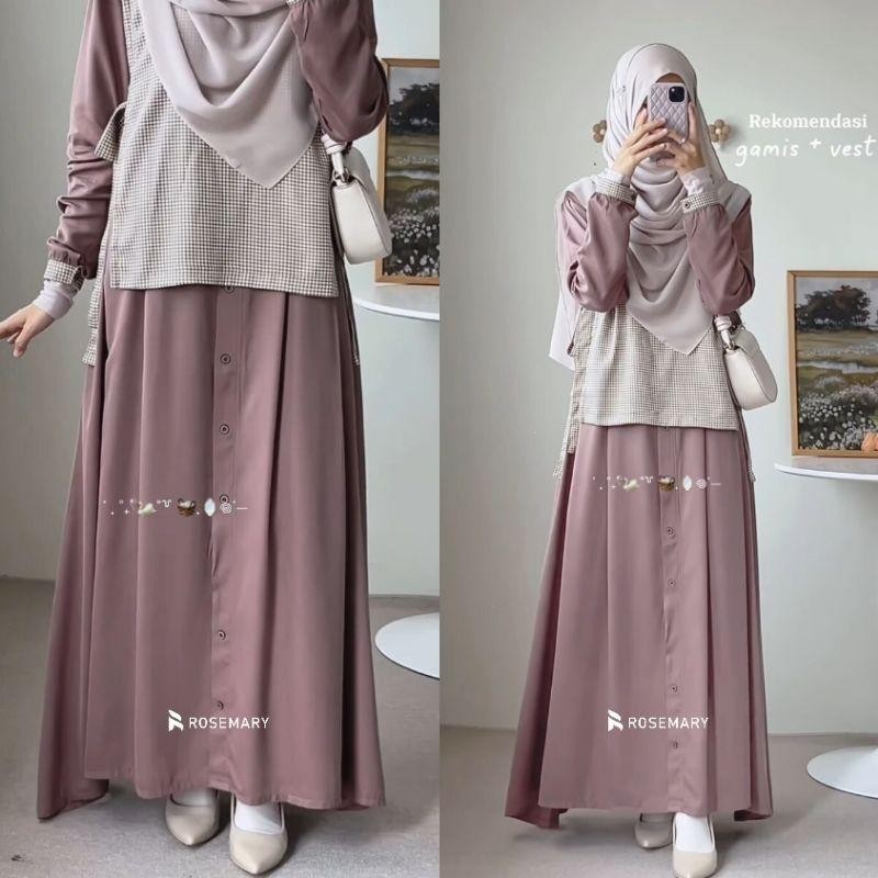 Ef Sakeena Set (2 In 1 Dress + Vest/Rompi)| Dress Rompi Remaja | Dress Korea | Gamis Idul Fitri