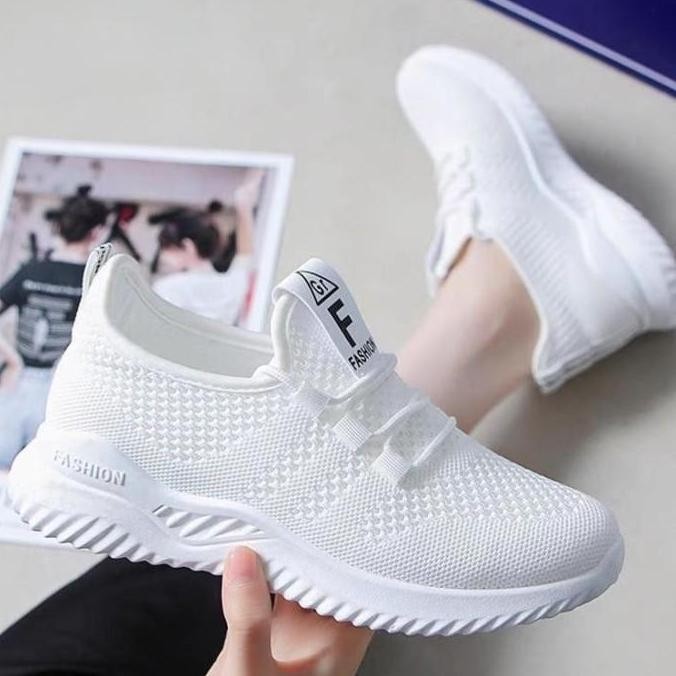 LV0118 Sepatu Sport Rajut Wanita Sepatu Sneakers Wanita Putih Polos