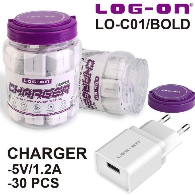 TERBARU WIN ON - BATOK CHARGER LOG ON 1USB 1,2A BOLD LO-C01 PERTOPLES ADAPTOR TERMURAH