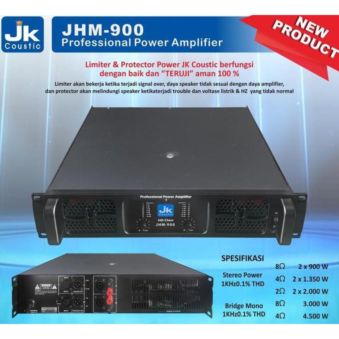 Power 2 Channel Jk Coustic JHM-900 Power Amplifier 2 x 900 Watt