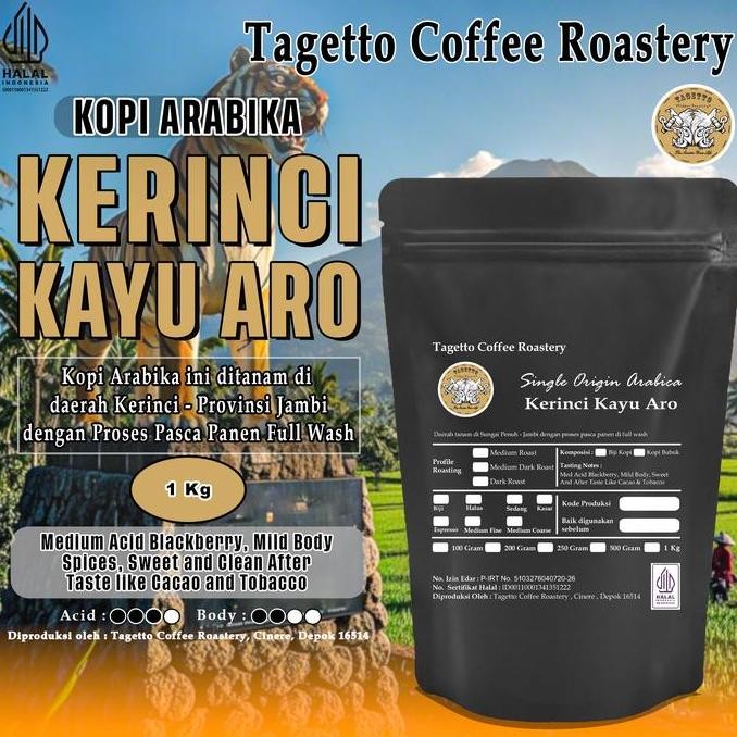 

Biji Kopi Arabika Kerinci 1Kg | Specialty Arabica Bean Ground Bubuk 1 Kg Tagetto Coffee