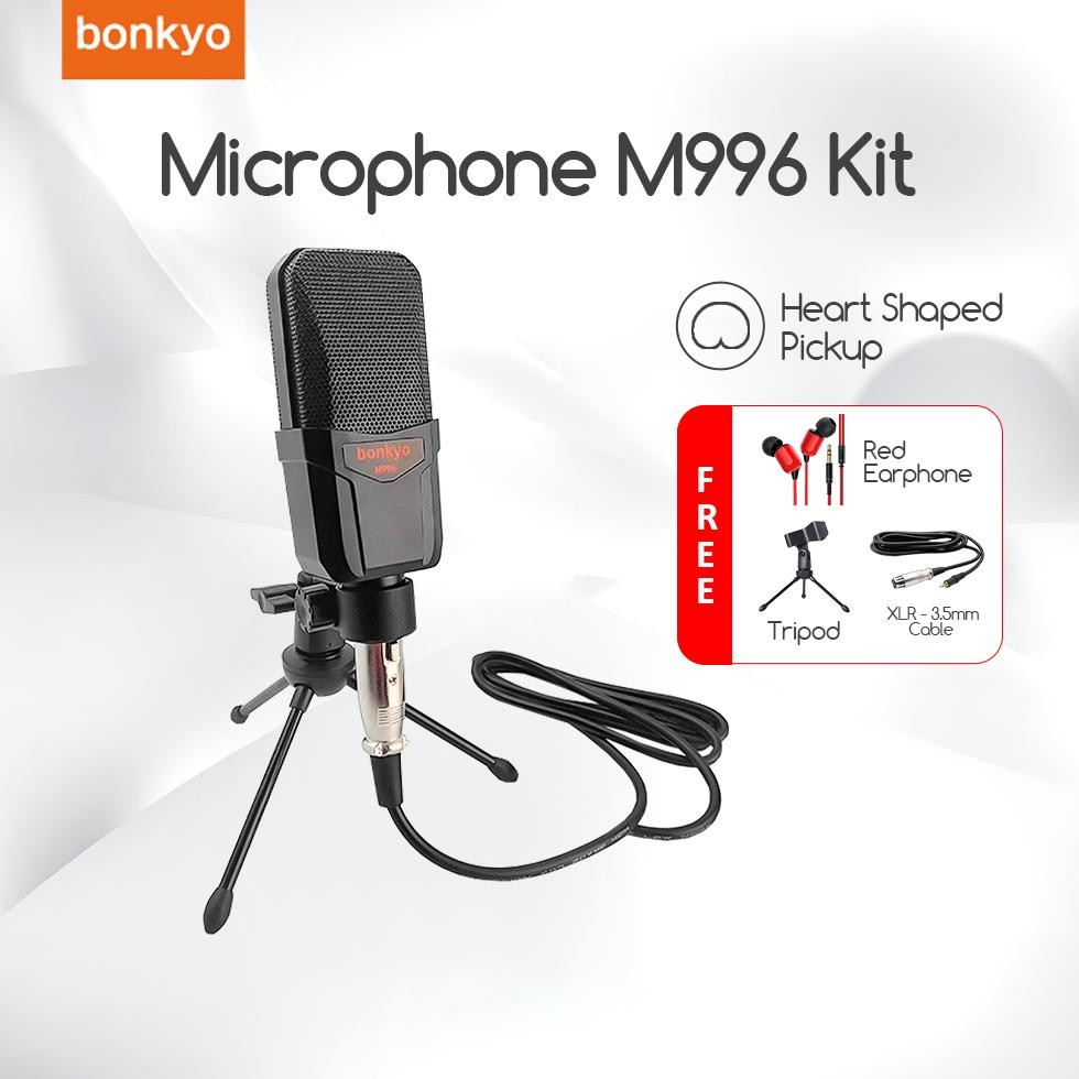RAKSA Bonkyo M996 mikrofon kabel tripod kelas profesional , penerimaan suara fleksibel 360, anti-int