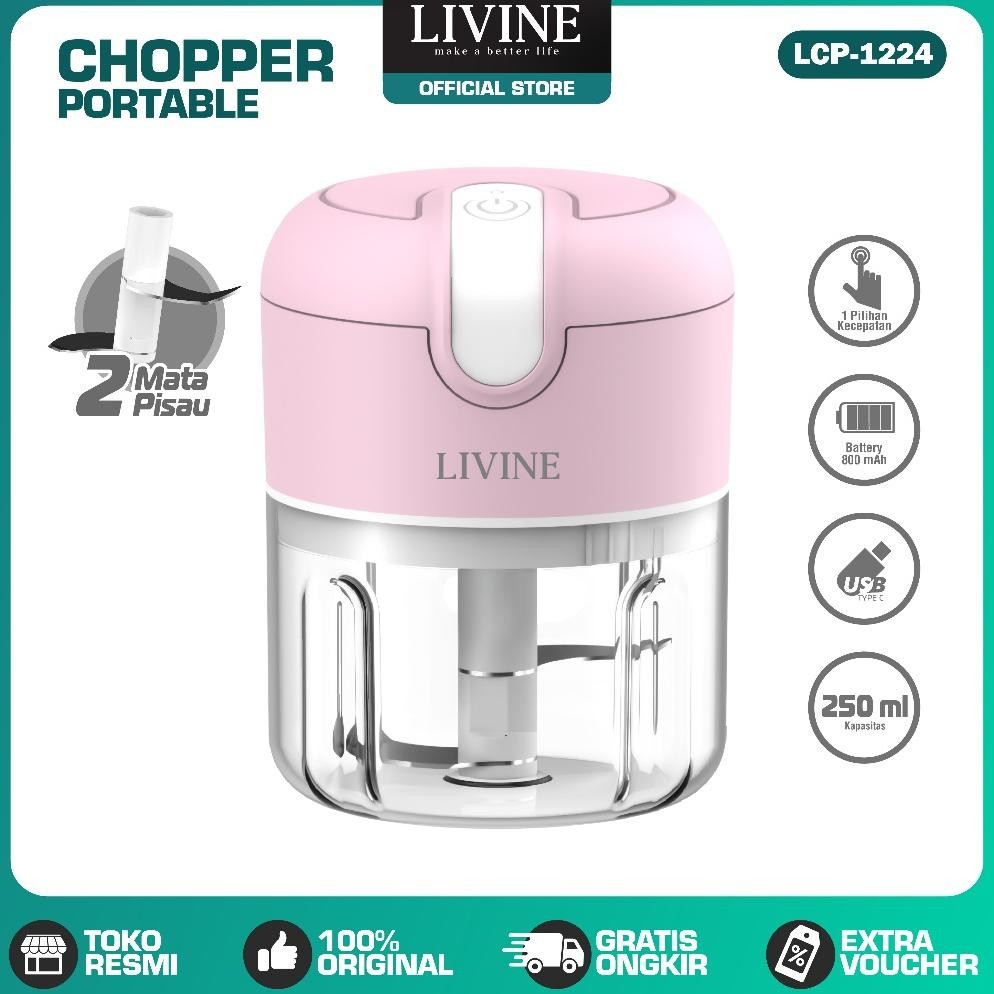 LIVINE Mini Chopper Blender 2 Mata Pisau 250ML Portable Blender Dapur Elektrik Serbaguna