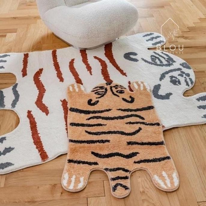 Blou Keset karpet bulu lembut motif Tiger macan aesthetic anti slip