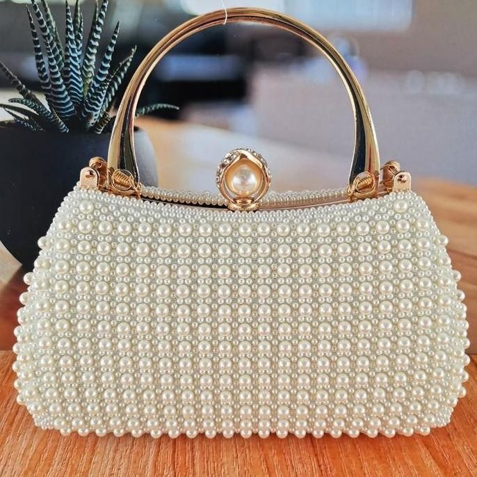 Tas Kondangan Wanita Dompet Pesta  Lokal Mewah Mutiara Premium Elegan Terbaru Pengantin Putih 888821