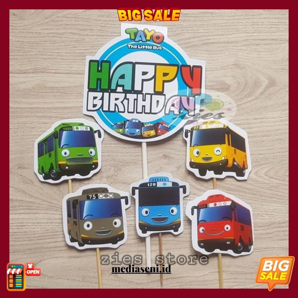 Cake Topper Happy Birthday / Cake Topper Tayo / Hiasan Kue Bus Tayo Gratis Ongkir