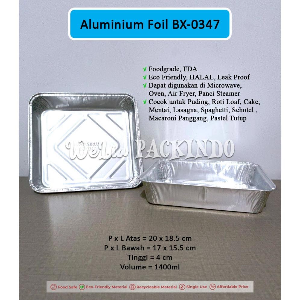 Bisa Cod Aluminium Foil Tray Bx-0347 + Tutup Untuk Puding, Roti Loaf, Cake, Mentai, Lasagna, Spaghet