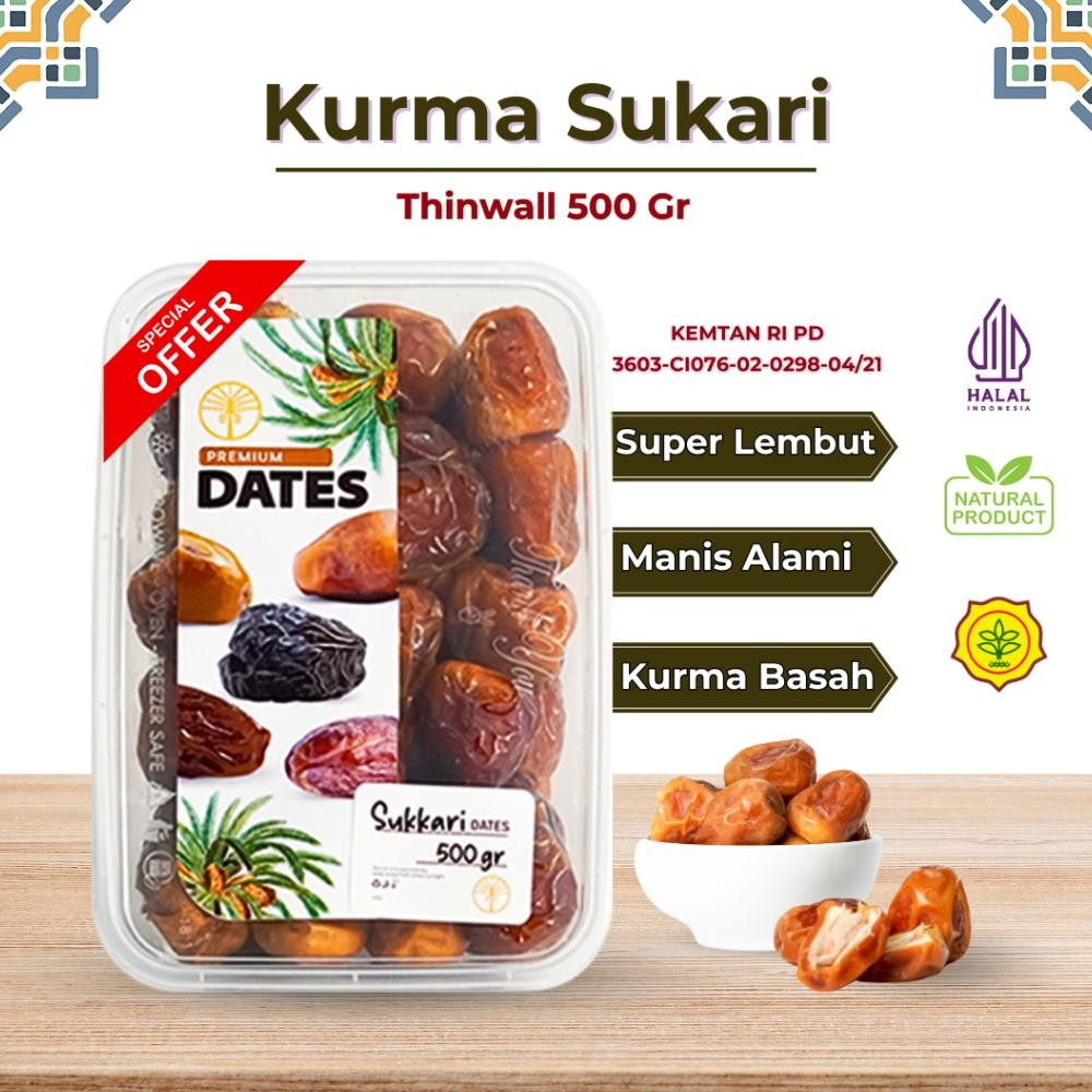 

Kurma Sukari 500 Gr Thinwall Kurma Raja Premium Original aSt