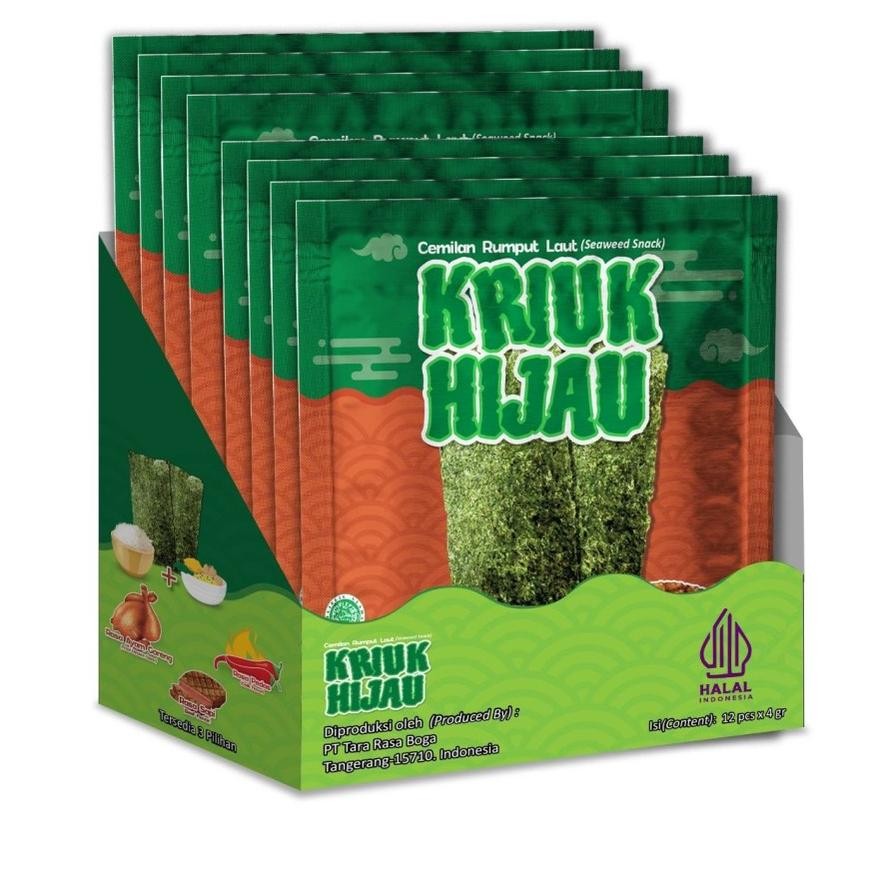 

Rumput Laut Kriuk Hijau | 1 Box Isi 12 Sachet aSt