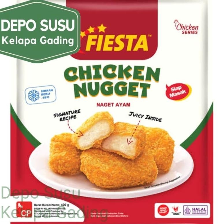 

Fiesta Chicken Nugget 400gr / 500gr All Varian Naget Paha Ayam Spicy Wing Karage Karaage Crispy Bubble Krispi Gyoza Daging Udang Olahan Burger Pok Pok Pok-Pok Siomay Siomai Stikie Stick Spicy Dino Garlic Cheese Lover Kulit Crunch Schnitzel Pizzabc Sausage