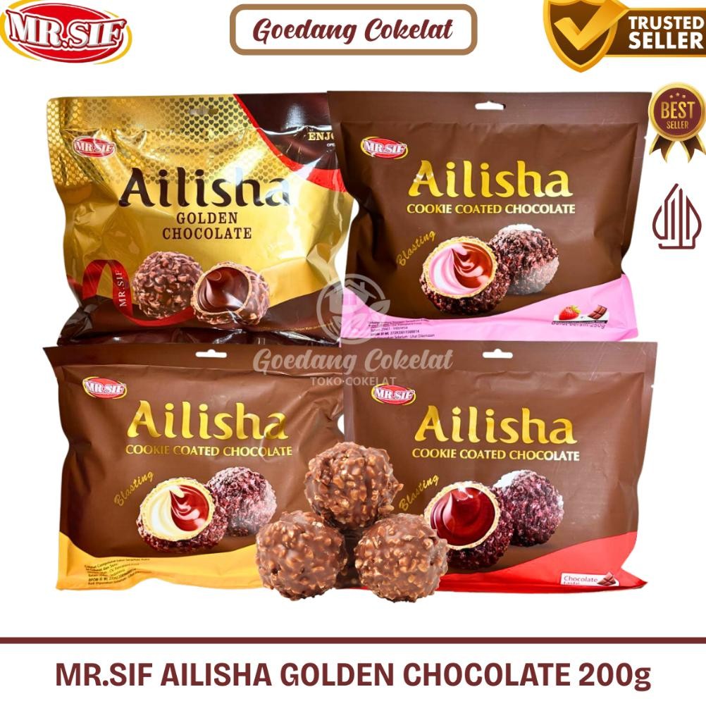 

MR.SIF Ailisha Golden Chocolate 200g Ailisha Cookie Coated Chocolate Coklat Cookies Ball Aneka Rasa Strawberry Milk Chocolate Cokelat Malaysia 200g / 250g aSt