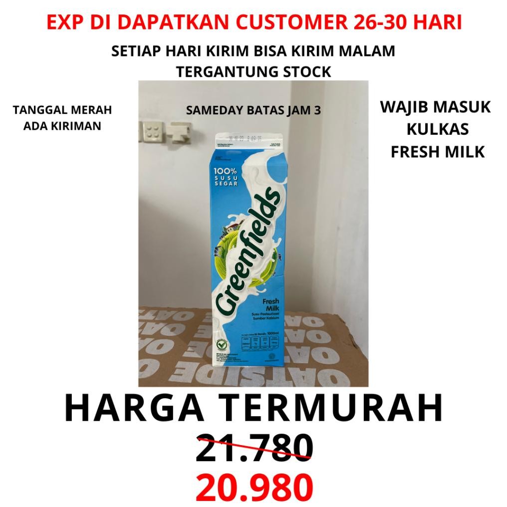 

Greenfields Fresh Milk 1 Lt Liter Seliter | Susu Segar Greenfield 1000 Ml Green Fields aSt
