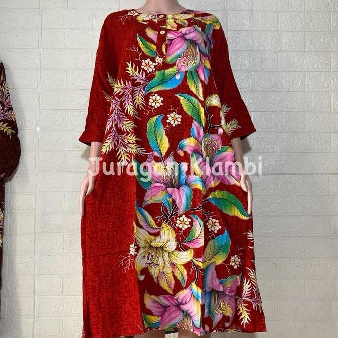 DASTER 19 LENGAN 3/4 LD 120 KENCANA UNGU ASLI LABEL BIRU || DASTER BUMIL BUNGA BATIK DRESS WANITA MO