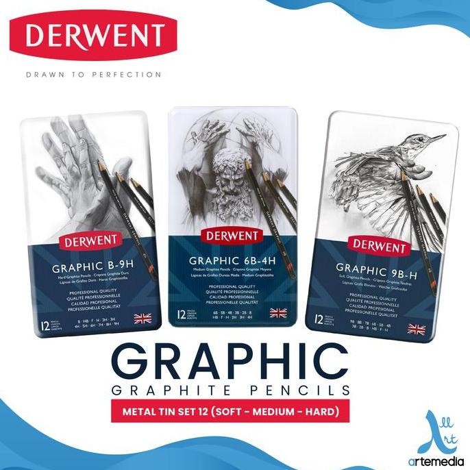 

TERLARIS - Pensil Gambar Derwent Graphic Pencil 12 Metal Tin Drawing Sketching