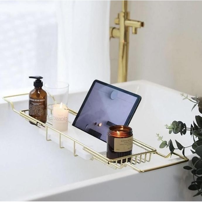 Tatakan bathtub tray nampan kamar mandi gold marble stainless TM