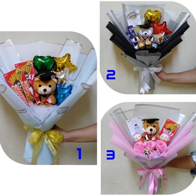 Buket bucket coklat ferrero kinderjoy boneka wisuda teddy bear
