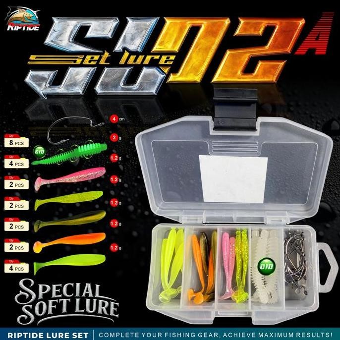 riptide 1 set box umpan pancing soft lure sl-01 s/d sl-17 lengkap stok terbatas