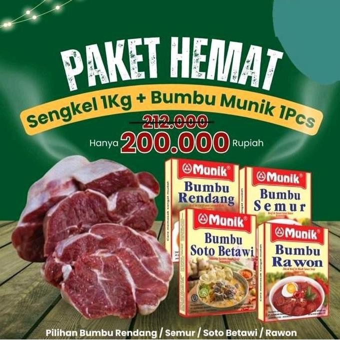 

DISKON! PAKET HEMAT SENGKEL SAPI 1KG + BUMBU MUNIK 1 PCS SIAP MASAK