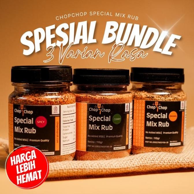 

DISKON! PAKET BUNDLE CHOP CHOP RUB 3 VARIAN ORI, CURRY, SPICY - BUMBU MARINASI SERBAGUNA