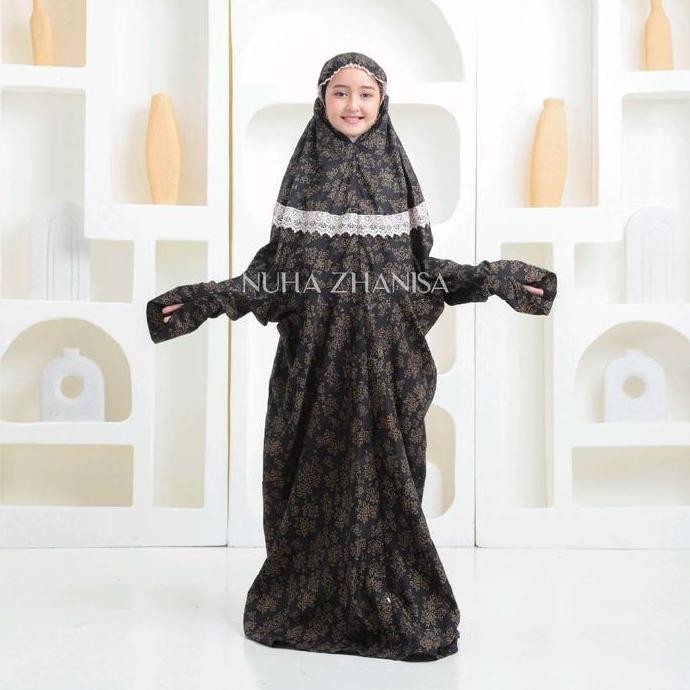 KIF mukena terusan anak  usia 3-12 tahun ,bahan katun foil Mukenah Cantik Motif Renda  Simple Mewah 