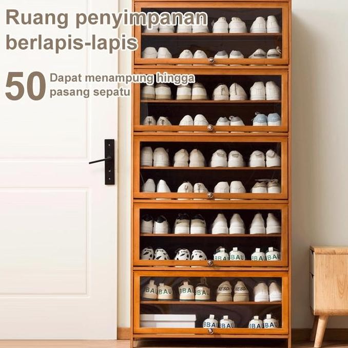 (Allthebest) Lemari26 Sepatu 11 Lapis Lemari Sepatu Kayu Minimalis Anti Debu Lemari Susun Sepatu Pen