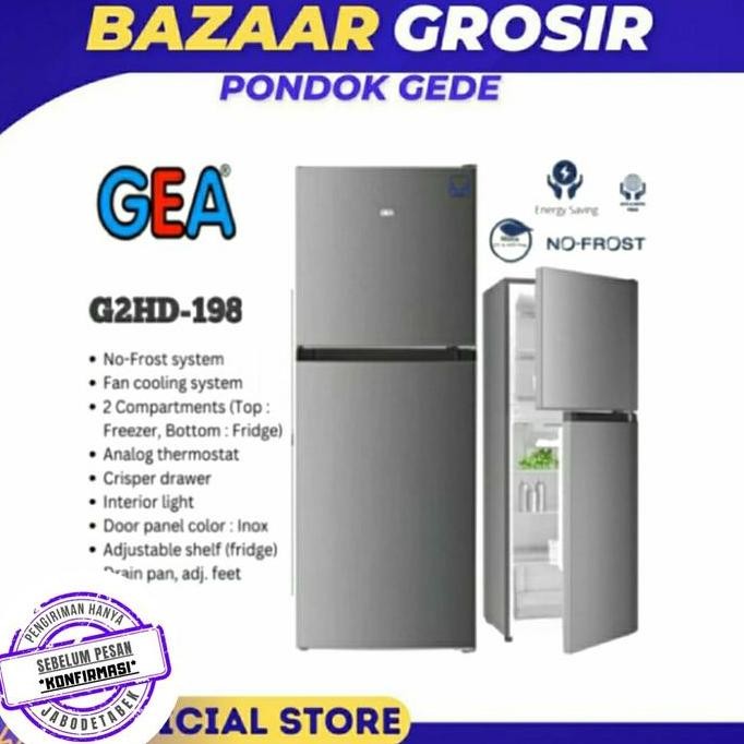 TERBARU - KULKAS GEA 2 PINTU G2HD 198 / G2HD198 TOP MOUNT FRIDGE FREEZER 198L