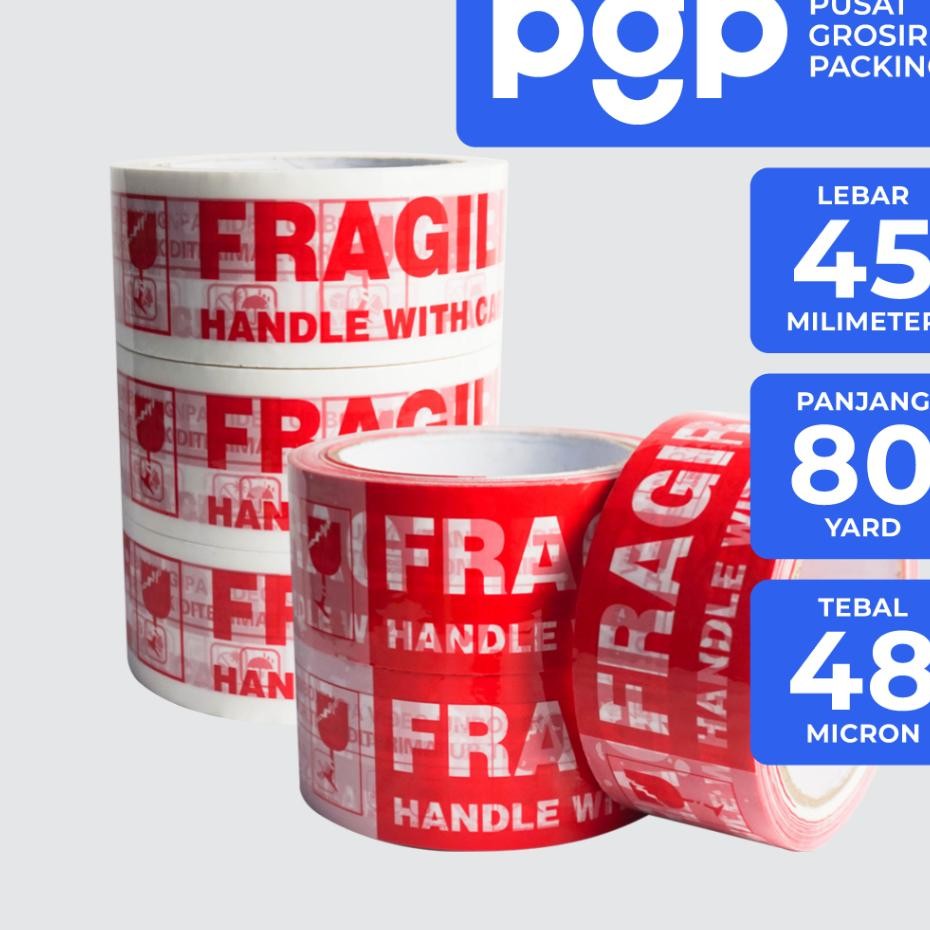 

Lakban Fragile Unboxing Putih Merah 45Mm X 80 Yard 1 Slop Isi 6 Pcsroll Lakban Berkualitas