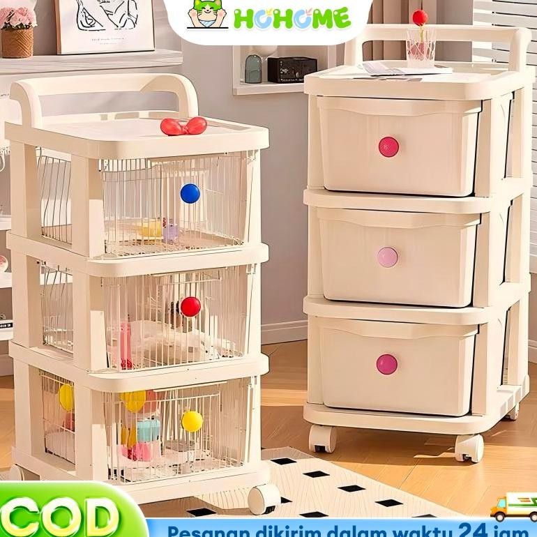 Rak susun plastik Rak Makanan Rak Dapur Rak Laci Susun Serbaguna Tempat Penyimpanan Katrol