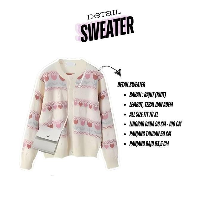 ONE SET 3IN1 CARDAN KARDAN RAJUT MOTIF BUNGA TULIP CELANA JEANS HHWAIST CULLOTE LOOSE PANTS JILBAB B