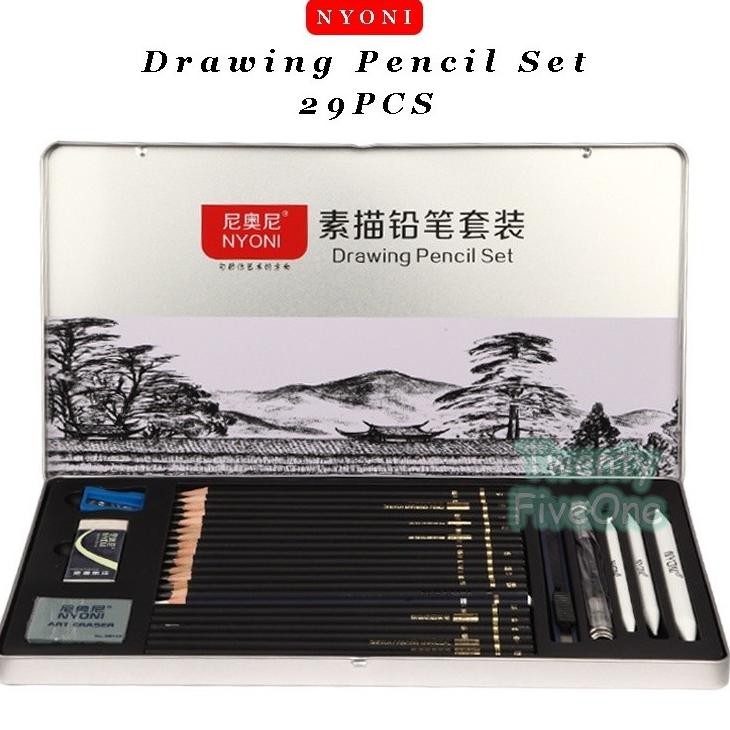 

Nyoni Drawing Pencil Gambar Set 29Pcs Drawing Sketch Pencil Set Tin Box Pensil Gambar