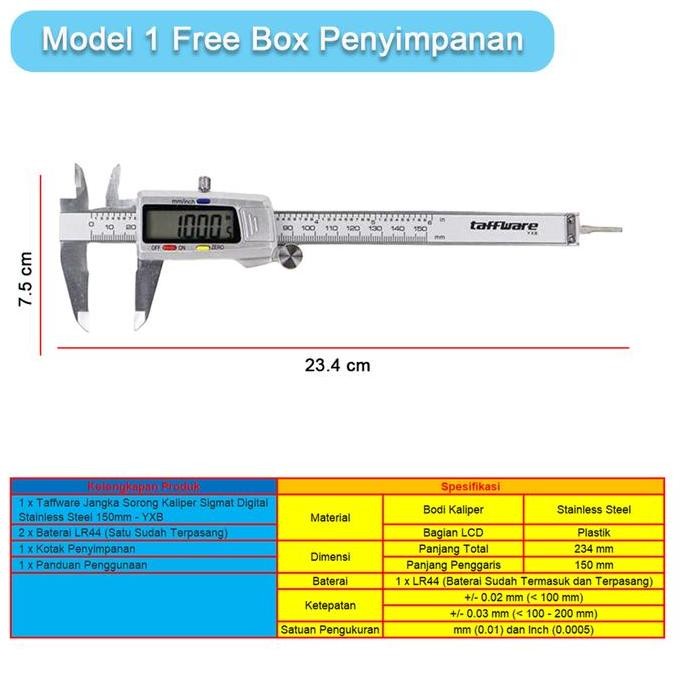 

Taffware Jangka Sorong Digital 150Mm Kaliper Sigmat Verniper Caliper Bahan Stainless Steel Free Box Penyimpanan