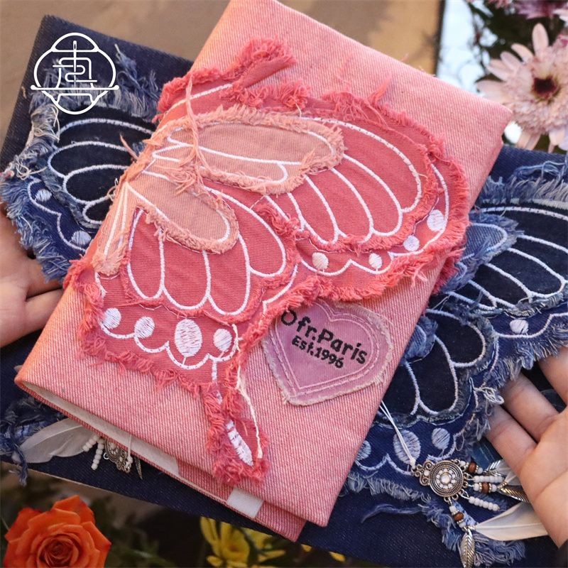 

Kupu-Kupu Asli A5Jurnal Denim Buku Harian Pakaian Buatan Tangan Hadiah