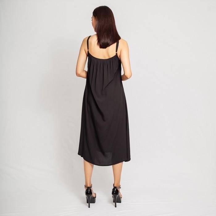 Dd Tank Top Midi Dress - Terusan Tali Kecil Hitam Nyaman