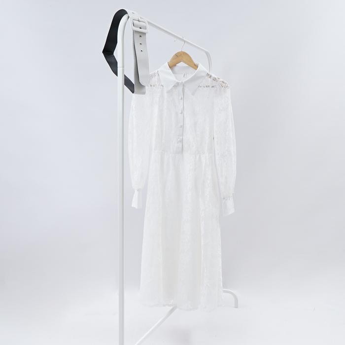 Dd Angela Dress Wanita Motif Brokat A-Line Boat Neck Casual Panjang Cantik Baju Midi Gaun Katun