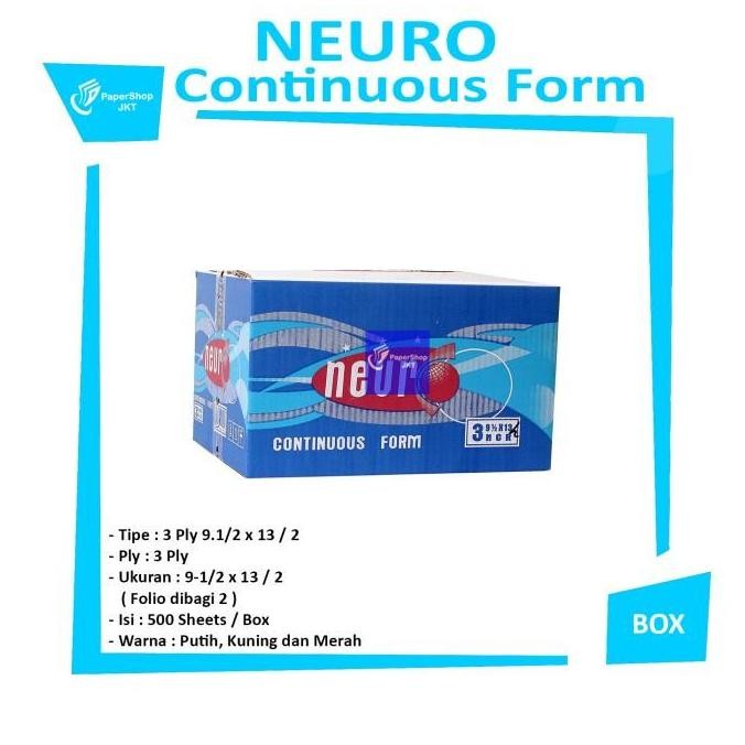 

NEW NEURO - Continous Form 3 Ply 9 1/2 x 13/2 ( Folio Dibagi 2 ) NCR - Box