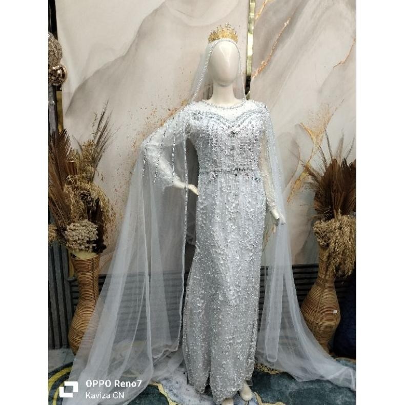 DD Gaun Mewah Putih Rumbai Chanti Bahan Tile Akar