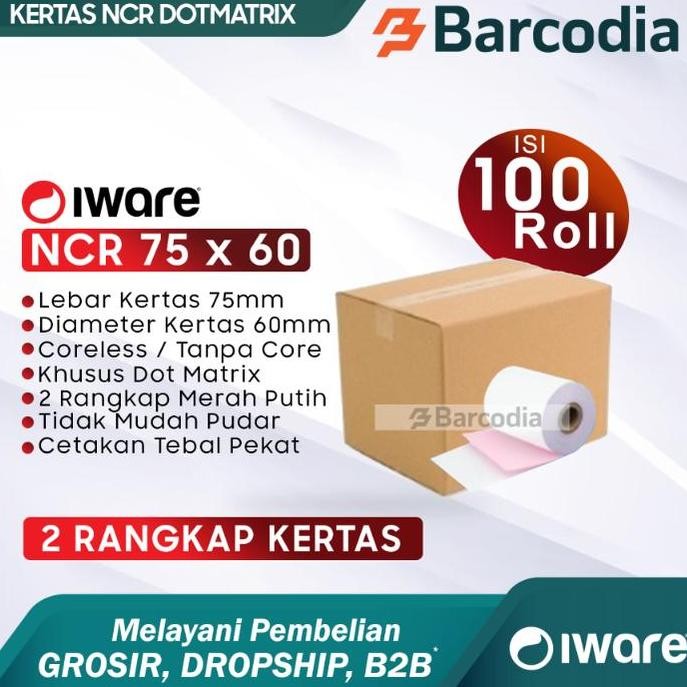

NEW ( 1 DUS ) KERTAS PRINTER THERMAL DOTMATRIX 75 x 60 NCR 2 PLY / KERTAS STRUCK RANGKAP (putih merah)