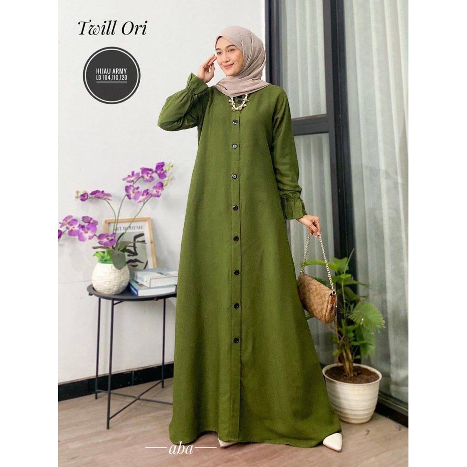 Dd Nikmatbatikfish Gamis Polos Bahan Twill Ori Gamis Klok Kancing Fashion Muslimah Baju Panjang Moti